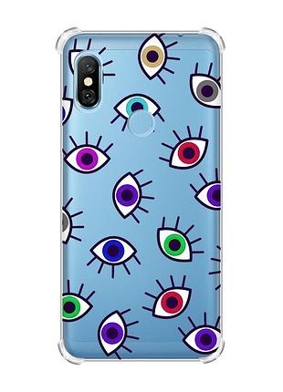 Чехол с утолщёнными углами для xiaomi redmi note 6 pro :: разноцветные глаза (принт 336)