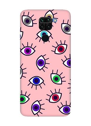 Матовий чохол з рожевими боками на xiaomi redmi note 9 :: різнокольорові очі (принт 336)