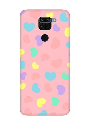 Матовий чохол з рожевими боками на xiaomi redmi note 9 :: різнокольорові сердечка (принт 335)