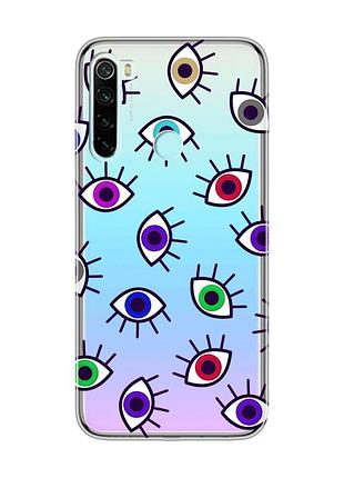 Прозрачный чехол на xiaomi redmi note 8 :: разноцветные глаза (принт 336)