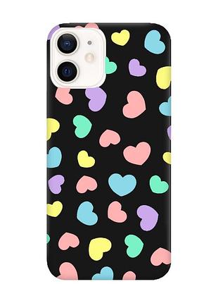 Матовый чехол с черными боками на apple iphone 12/12 pro (6.1) :: разноцветные сердечка (принт 335)