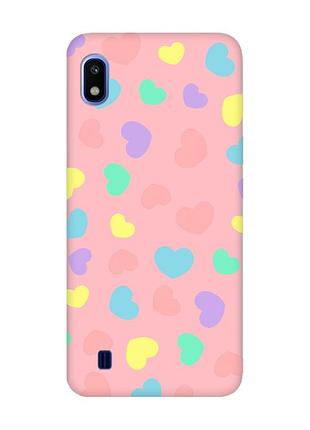 Матовый чехол с розовыми боками на samsung galaxy a10 (2019) a105 :: разноцветные сердечка (принт 335)