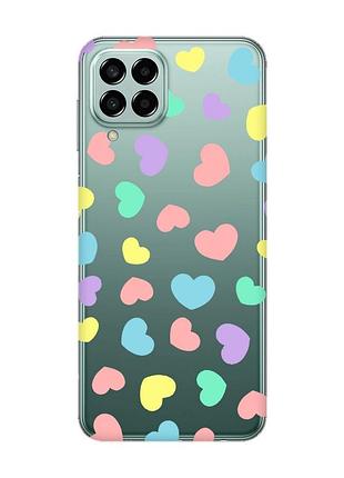 Прозрачный чехол на samsung galaxy m33 5g :: разноцветные сердечка (принт 335)