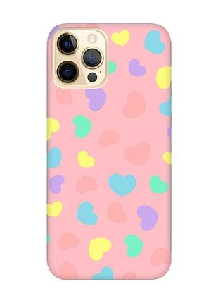 Матовый чехол с розовыми боками на apple iphone 12 pro max :: разноцветные сердечка (принт 335)