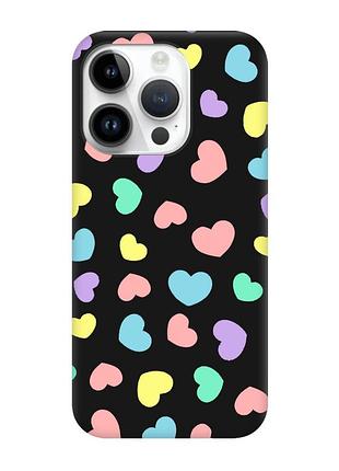 Матовий чохол з чорними боками на apple iphone 14 pro :: різнокольорові сердечка (принт 335)