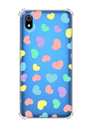 Чохол з потовщеними кутами для xiaomi redmi 7a :: різнокольорові сердечка (принт 335)