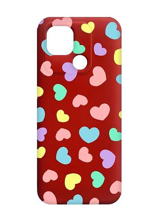Матовый чехол с красными боками на xiaomi redmi 10c :: разноцветные сердечка (принт 335)