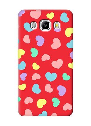 Матовый чехол с красными боками на samsung galaxy j5 (2016) j510 :: разноцветные сердечка (принт 335)