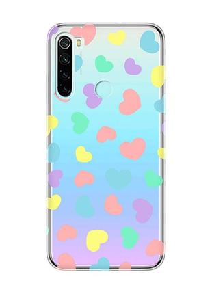 Прозрачный чехол на xiaomi redmi note 8 :: разноцветные сердечка (принт 335)