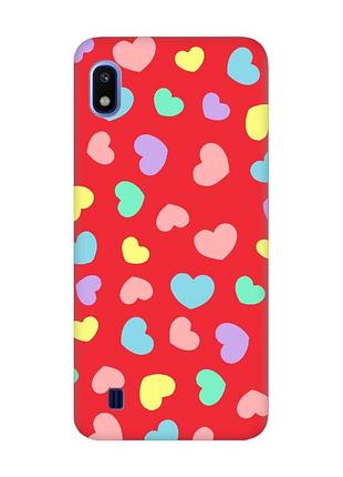 Матовый чехол с красными боками на samsung galaxy а10 (2019) a105 :: разноцветные сердечка (принт 335)