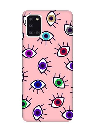 Матовий чохол з рожевими боками на samsung galaxy a31 :: різнокольорові очі (принт 336)