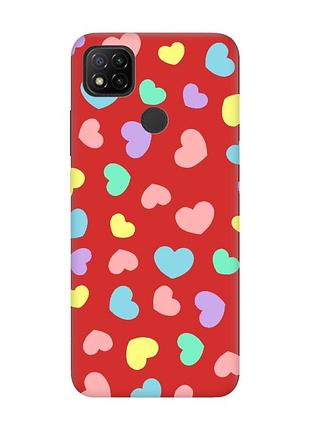 Матовий чохол з червоними боками на xiaomi redmi 9c/10a :: різнокольорові сердечка (принт 335)