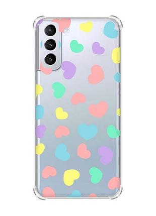 Чохол з потовщеними кутами на samsung galaxy s21 (g991) :: різнокольорові сердечка (принт 335)