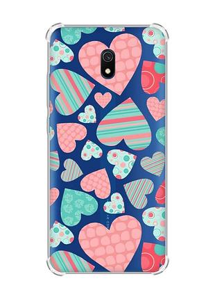 Чехол с утолщенными углами на xiaomi redmi 8a :: разноцветные сердечка (принт 334)
