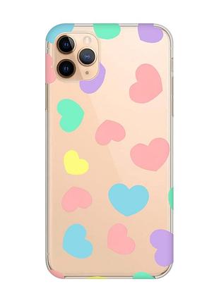 Прозрачный чехол на apple iphone 11 pro max (6,5) :: разноцветные сердечка (принт 335)