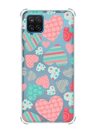 Чохол з потовщеними кутами на samsung a12 4g :: різнокольорові сердечка (принт 334)