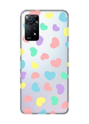 Прозорий чохол на xiaomi redmi note 11 pro :: різнокольорові сердечка (принт 335)