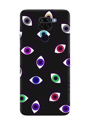 Матовый чехол с черными боками на xiaomi redmi note 9 :: разноцветные глаза (принт 336)
