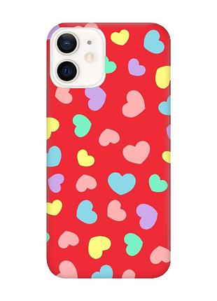 Матовый чехол с красными боками на apple iphone 12/12 pro (6.1) :: разноцветные сердечка (принт 335)