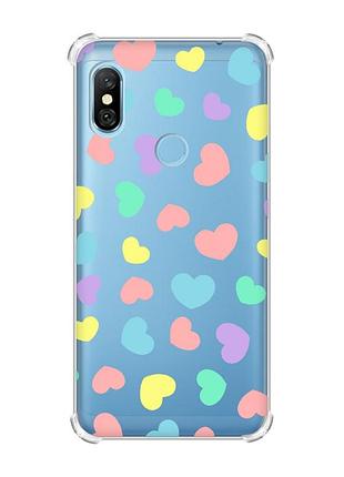 Чохол з потовщеними кутами на xiaomi redmi note 6 pro :: різнокольорові сердечка (принт 335)