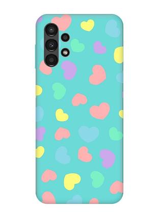 Матовий чохол з бірюзовими боками на samsung galaxy a13 4g :: різнокольорові сердечка (принт 335)