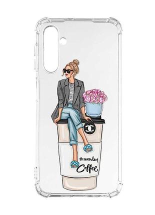 Чехол с утолщенными углами на samsung galaxy a24 (a245) 4g :: девушка на кофе (принт 228)