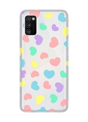 Прозрачный чехол на samsung galaxy a41 :: разноцветные сердечка (принт 335)