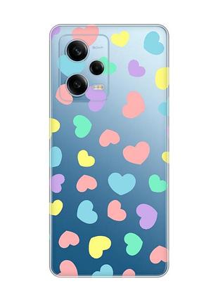 Прозорий чохол на xiaomi redmi note 12 5g :: різнокольорові сердечка (принт 335)