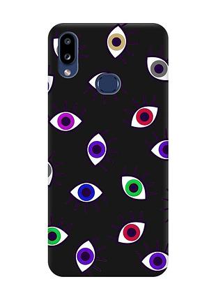 Матовый чехол с черными боками на samsung galaxy a10ѕ a107 :: разноцветные глаза (принт 336)