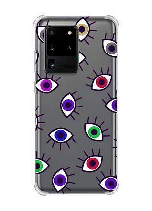 Чехол с утолщёнными углами для samsung galaxy s20 ultra :: разноцветные глаза (принт 336)