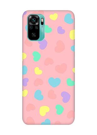Матовый чехол с розовыми боками на xiaomi redmi note 10/note 10s :: разноцветные сердечка (принт 335)