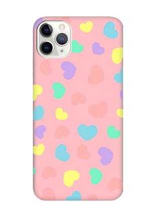 Матовий чохол з рожевими боками на iphone 11 pro (5.8) :: різнокольорові сердечка (принт 335)