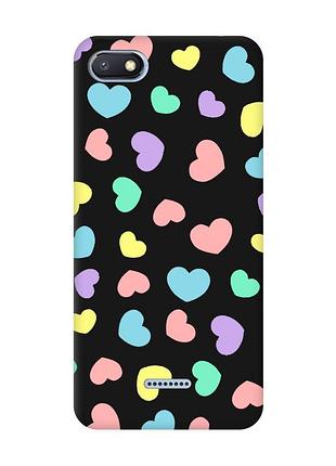 Матовый чехол с черными боками на xiaomi redmi 6a :: разноцветные сердечка (принт 335)