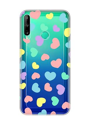 Прозрачный чехол для huawei p40 lite e / y7p :: разноцветные сердечка (принт 335)