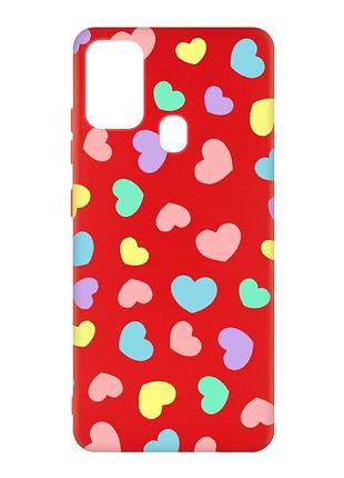 Матовий чохол з червоними боками на samsung galaxy m30s/m21 :: різнокольорові сердечка (принт 335)