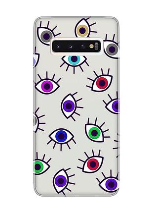 Прозрачный чехол на samsung galaxy s10 :: разноцветные глаза (принт 336)