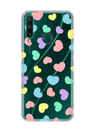 Прозрачный чехол на huawei y6p :: разноцветные сердечка (принт 335)