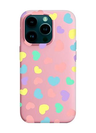Матовый чехол с розовыми боками на apple iphone 14 pro :: разноцветные сердечка (принт 335)