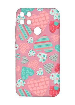 Матовый чехол с розовыми боками на xiaomi redmi 10c :: разноцветные сердечка (принт 334)