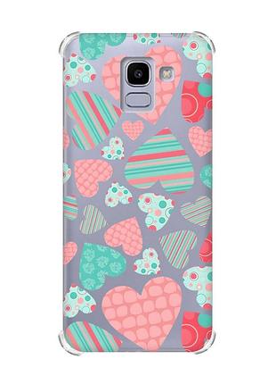 Чохол із потовщеними кутами на samsung galaxy j6 (2018) j600f :: різнокольорові сердечка (принт 334)
