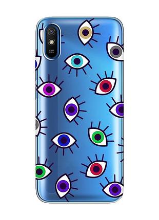 Прозрачный чехол на xiaomi redmi 9a :: разноцветные глаза (принт 336)