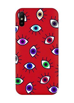 Матовый чехол с красными боками на xiaomi redmi 9a :: разноцветные глаза (принт 336)