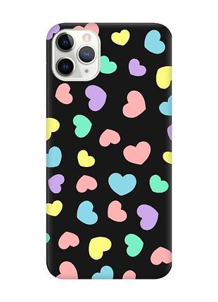 Матовый чехол с черными боками на iphone 11 pro (5.8) :: разноцветные сердечка (принт 335)