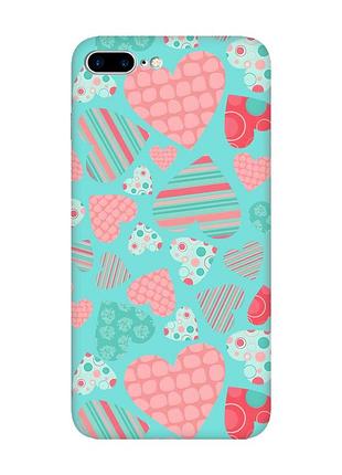 Матовый чехол с бирюзовыми боками на apple iphone 7 plus/8 plus :: разноцветные сердечка (принт 334)