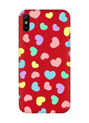 Матовий чохол з червоними боками на xiaomi redmi 9a :: різнокольорові сердечка (принт 335)