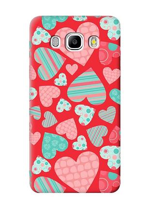 Матовый чехол с красными боками на samsung galaxy j5 (2016) j510 :: разноцветные сердечка (принт 334)