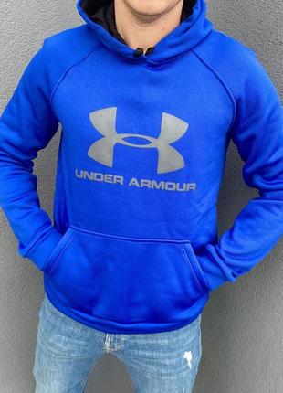 Топовый мужской худи кофта толстовка с капюшоном синяя under armour2 фото