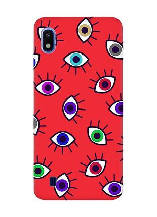 Матовый чехол с красными боками на samsung galaxy а10 (2019) a105 :: разноцветные глаза (принт 336)
