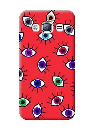 Матовый чехол с красными боками на samsung galaxy j3/j310 :: разноцветные глаза (принт 336)