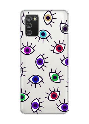 Прозорий чохол для samsung galaxy a02s :: різнокольорові очі (принт 336)